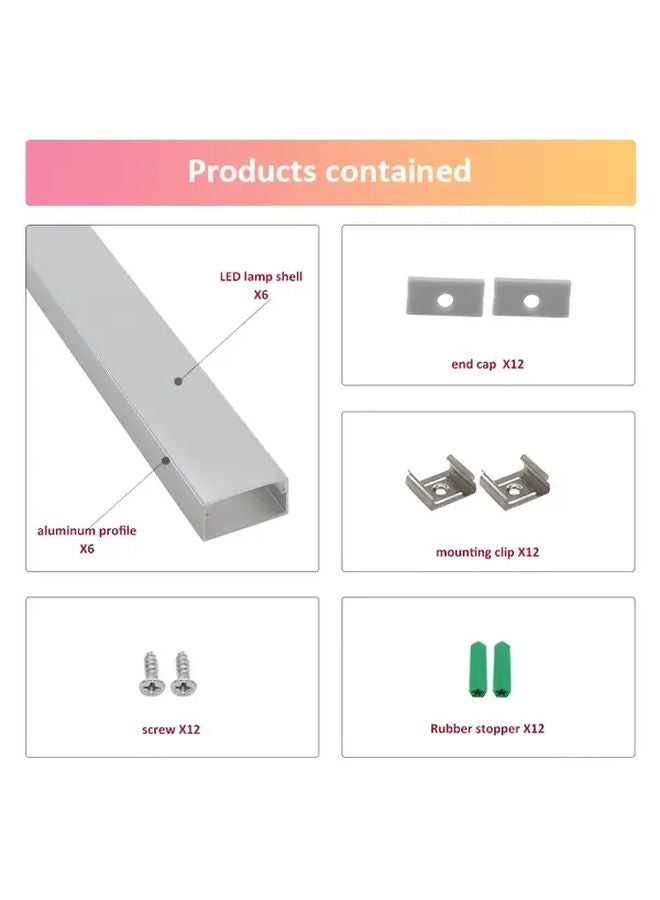 6 قطع نظام قناة LED بطول 0.5 متر، غطاء أبيض حليبي، هيكل ألومنيوم فضي - Image 2
